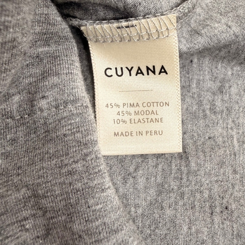 Cuyana Pima Cotton V-Neck Short Sleeve Midi Dress Heather Grey SM Pocket Slit - Picture 9 of 10